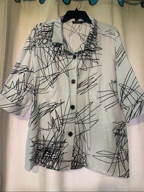 Black Scribble Print Button-Up Top - White Background